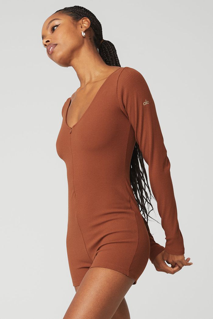 Bodysuit Alo Yoga Keep It Sleek Ribbed Onesie Mujer Rojos | 851934SQJ