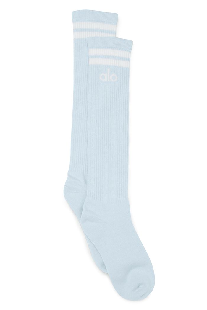 Calcetines Alo Yoga Knee-High Throwback Mujer Azules Blancos | 178642PHD