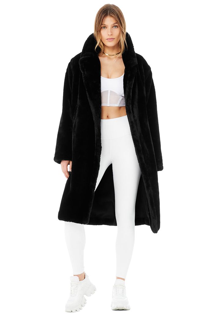 Coat Alo Yoga Oversized Faux Fur Trench Mujer Negros | 203691YQE