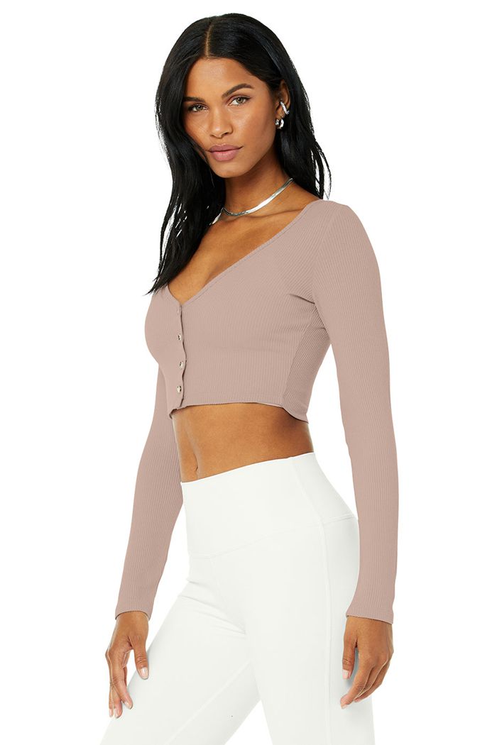 Cárdigan Alo Yoga Ribbed Cropped Whisper Mujer Rosas | 567143CDK