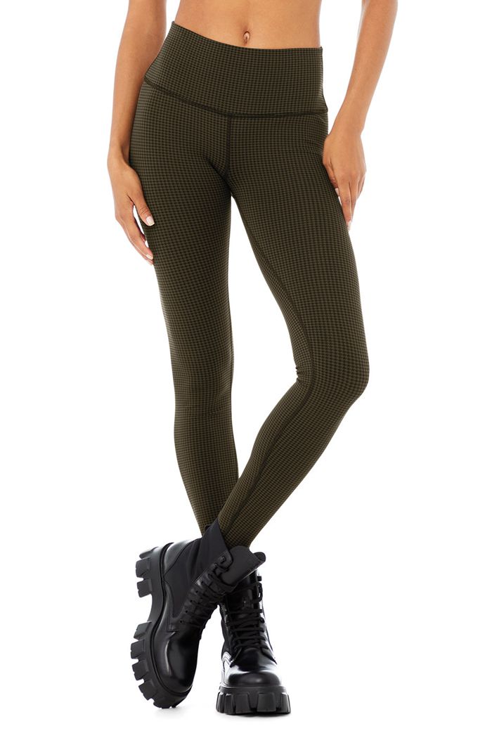 Leggins Alo Yoga High-Cintura Micro Houndstooth Mujer Verde Oliva Oscuro Negros | 764813AVH