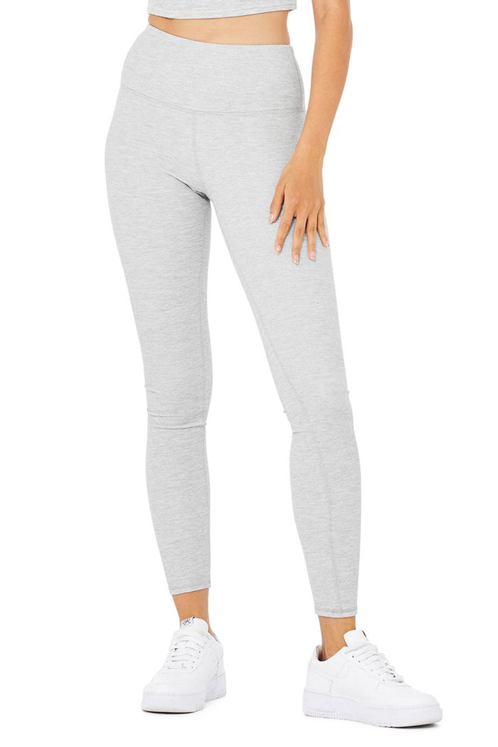 Leggins Alo Yoga High-Cintura Micro Waffle LowKey Mujer Grises | 783492BUS