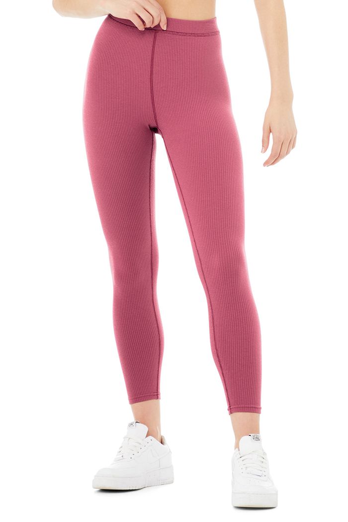 Leggins Alo Yoga Ribbed High-Cintura 7/8 Blissful Mujer Morados | 403219OPY