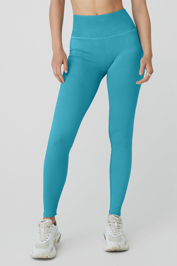 Leggins Alo Yoga Seamless High-Cintura Ribbed Mujer Azules | 021368UQJ