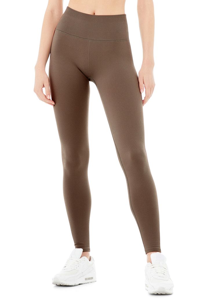 Leggins Alo Yoga Seamless High-Cintura Ribbed Mujer Marrom | 174069TCJ