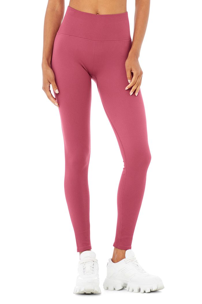 Leggins Alo Yoga Seamless High-Cintura Ribbed Mujer Morados | 794360BWJ