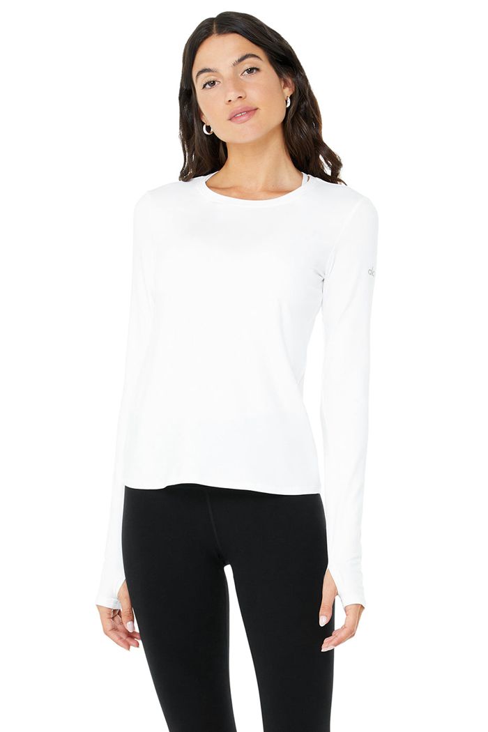 Long Sleeve Alo Yoga Alosoft Finesse Mujer Blancos | 697405OCD