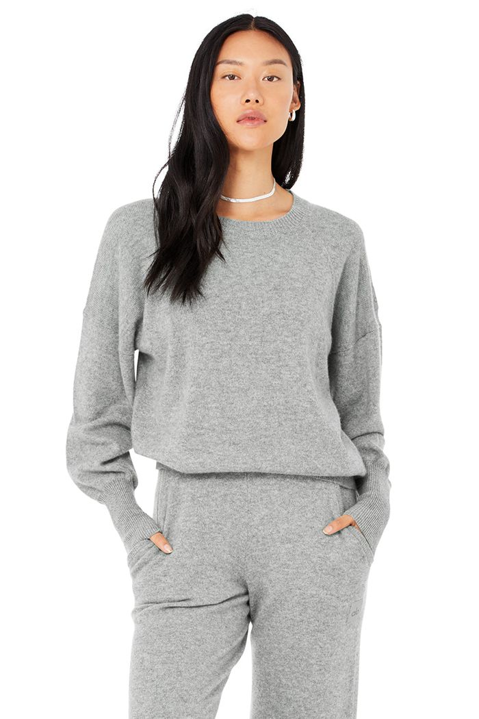 Long Sleeve Alo Yoga Cashmere Jet Set Crew Mujer Grises | 809315PFE