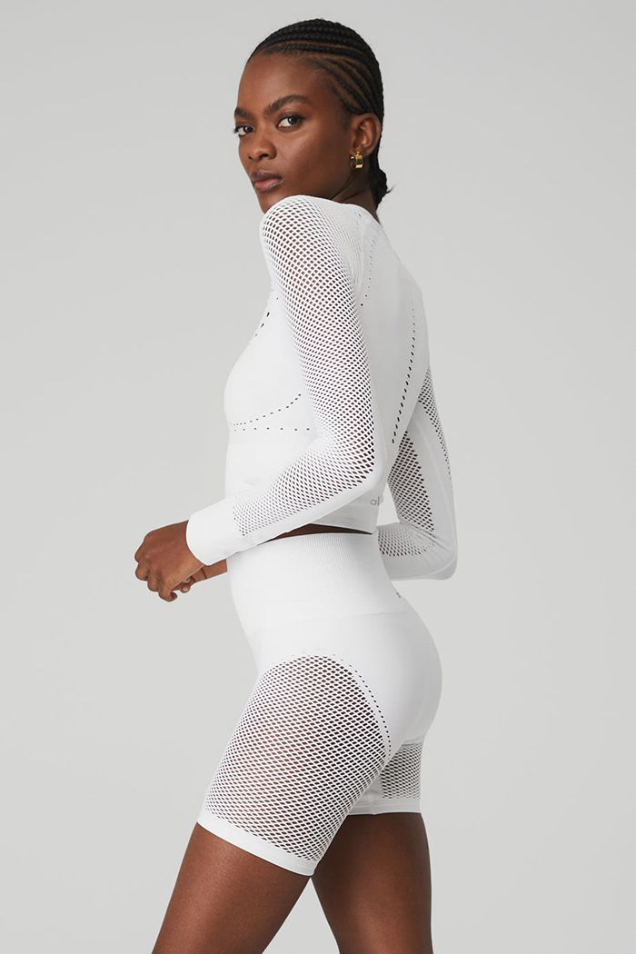 Long Sleeve Alo Yoga Seamless Open Air Mujer Blancos | 974026VBH