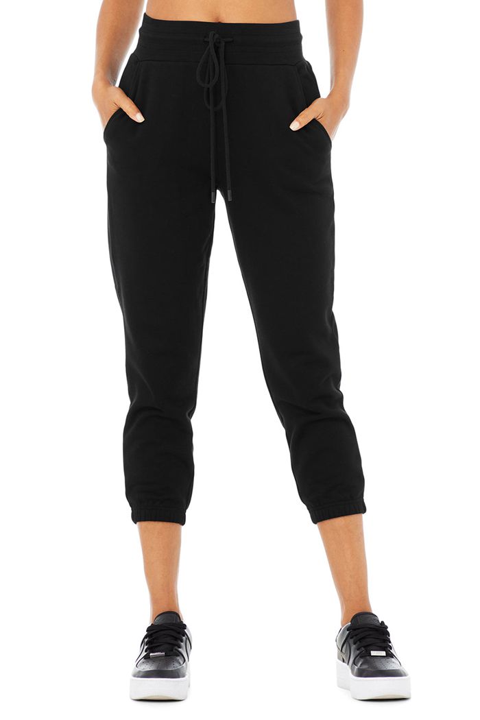 Pantalones Alo Yoga 7/8 Easy Sweat Mujer Negros | 513864MGU