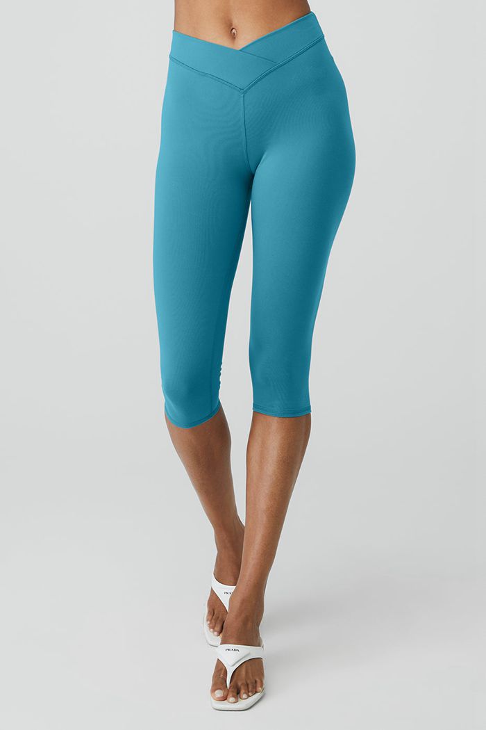 Pantalones Alo Yoga Airbrush V-Cut Define Capri Mujer Azules | 230681XVQ