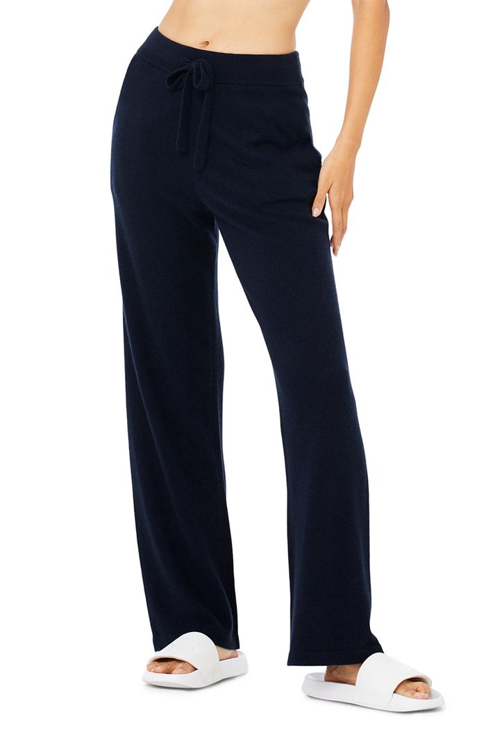 Pantalones Alo Yoga Cashmere High-Cintura Jet Set Anchos Leg Mujer Azul Marino | 869412NZF