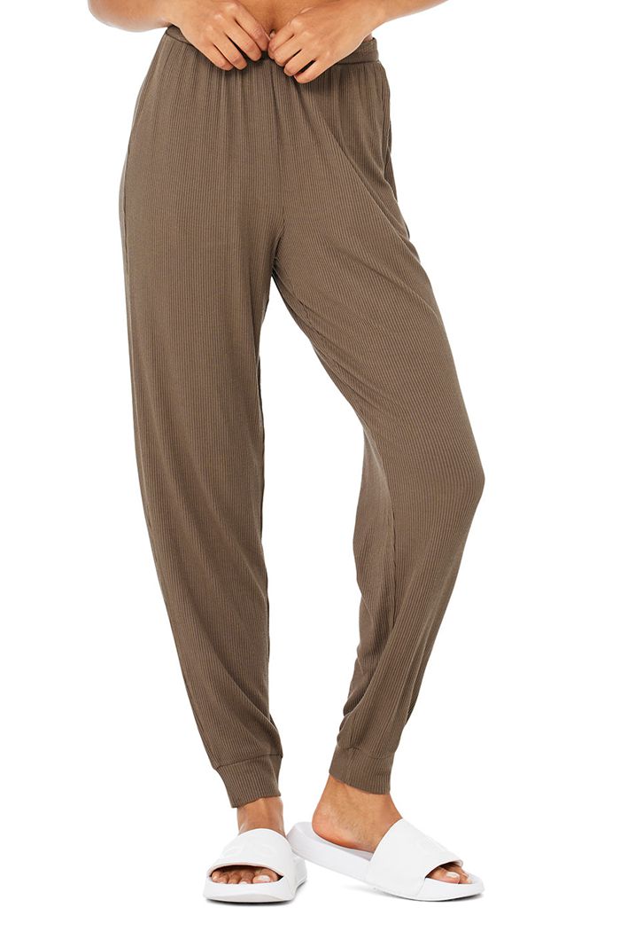 Pantalones Alo Yoga High-Cintura Ribbed Whisper Mujer Marrom | 610835UMR