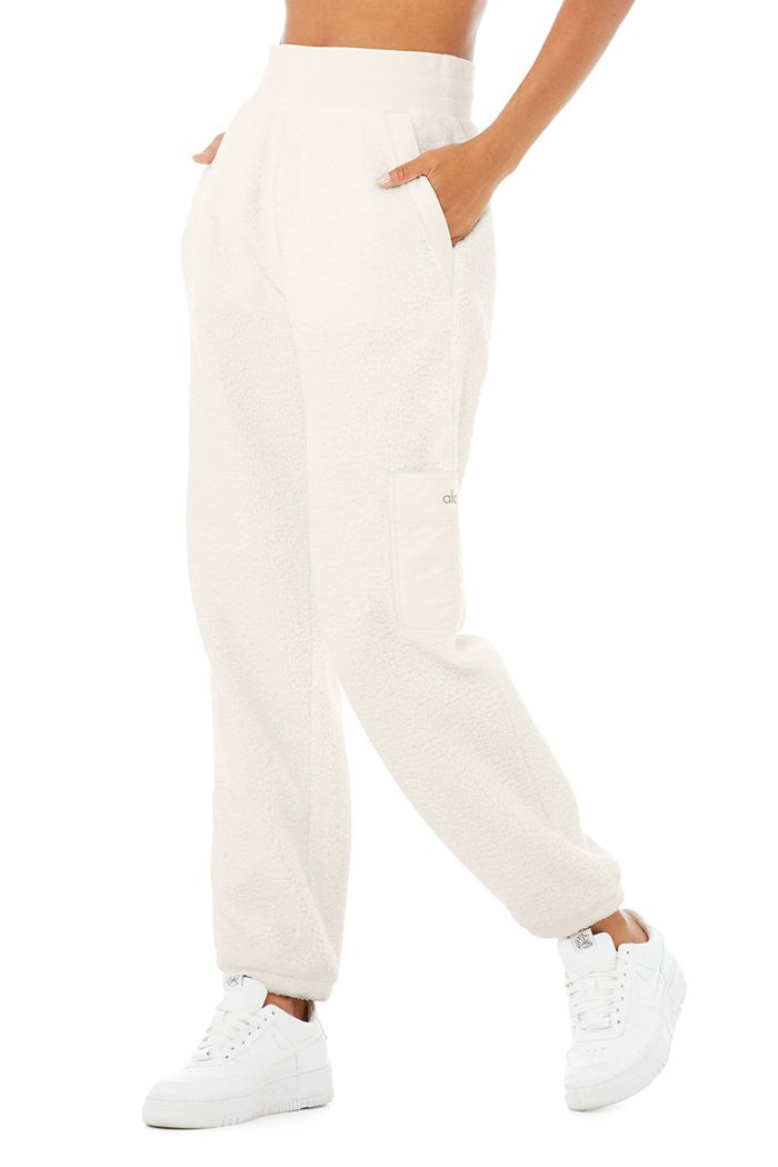 Pantalones Alo Yoga Micro Sherpa High-Cintura Solstice Sweat Mujer Blancos | 532970EYC