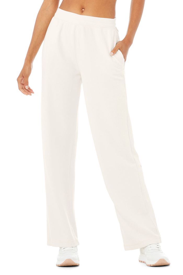 Pantalones Alo Yoga Micro Waffle High-Cintura Pleasant Anchos Leg Mujer Blancos | 129853CMS