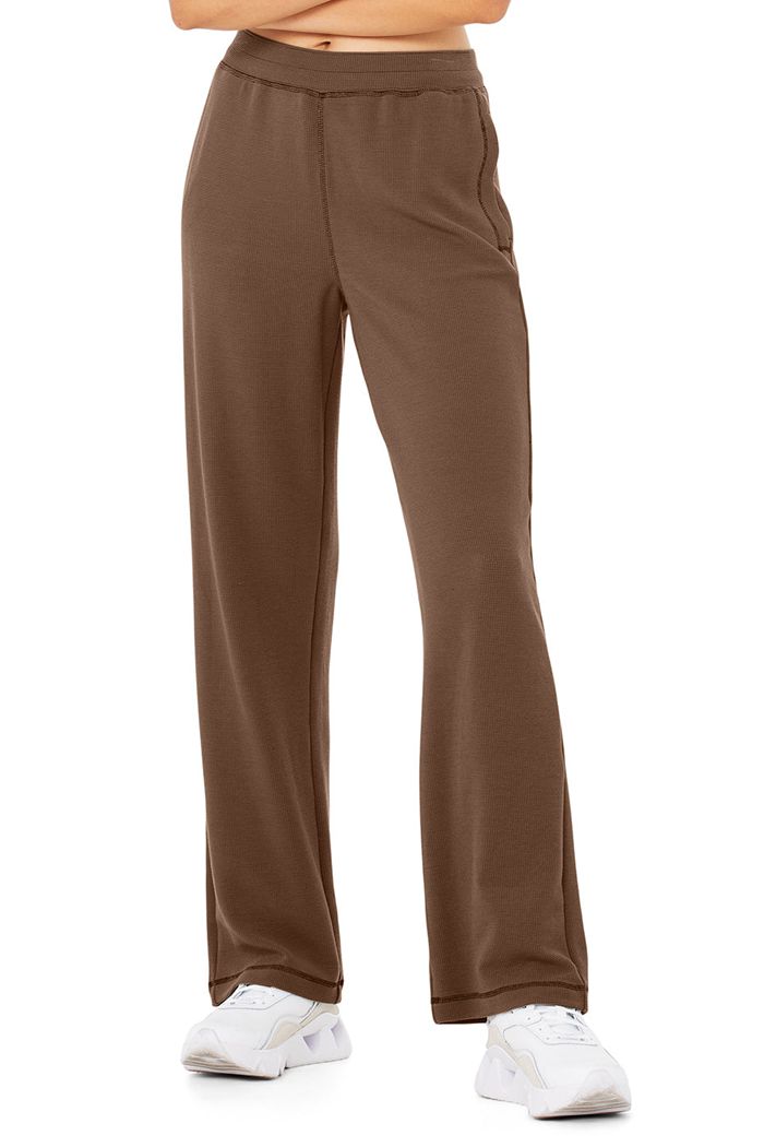 Pantalones Alo Yoga Micro Waffle High-Cintura Pleasant Anchos Leg Mujer Marrom | 904783TOH