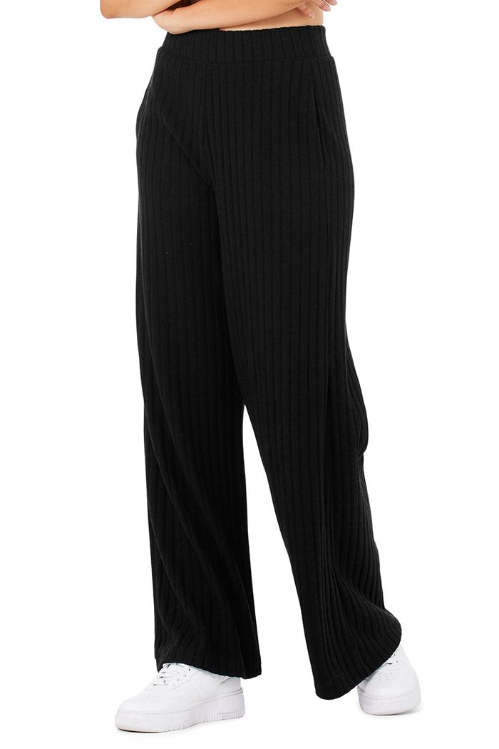 Pantalones Alo Yoga Ribbed Take Comodidad Anchos Leg Mujer Negros | 237198WXZ