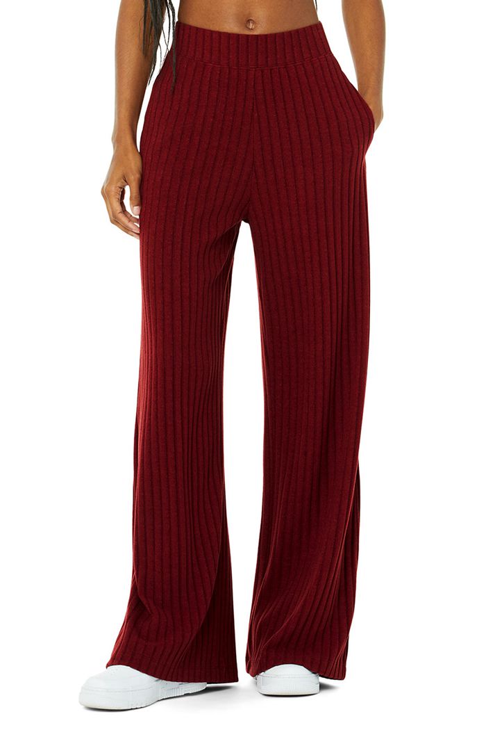 Pantalones Alo Yoga Ribbed Take Comodidad Anchos Leg Mujer Rojos | 276389UEP