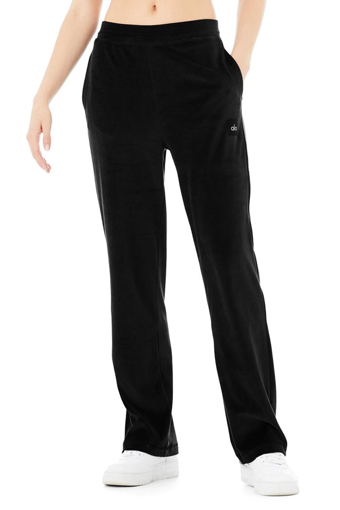 Pantalones Alo Yoga Velour High-Cintura Glimmer Anchos Leg Mujer Negros | 375961BWN