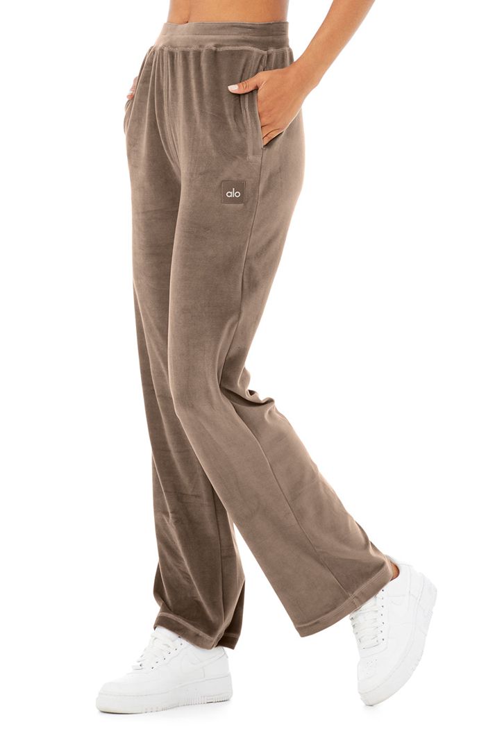 Pantalones Alo Yoga Velour High-Cintura Glimmer Anchos Leg Mujer Marrom | 479583TJN