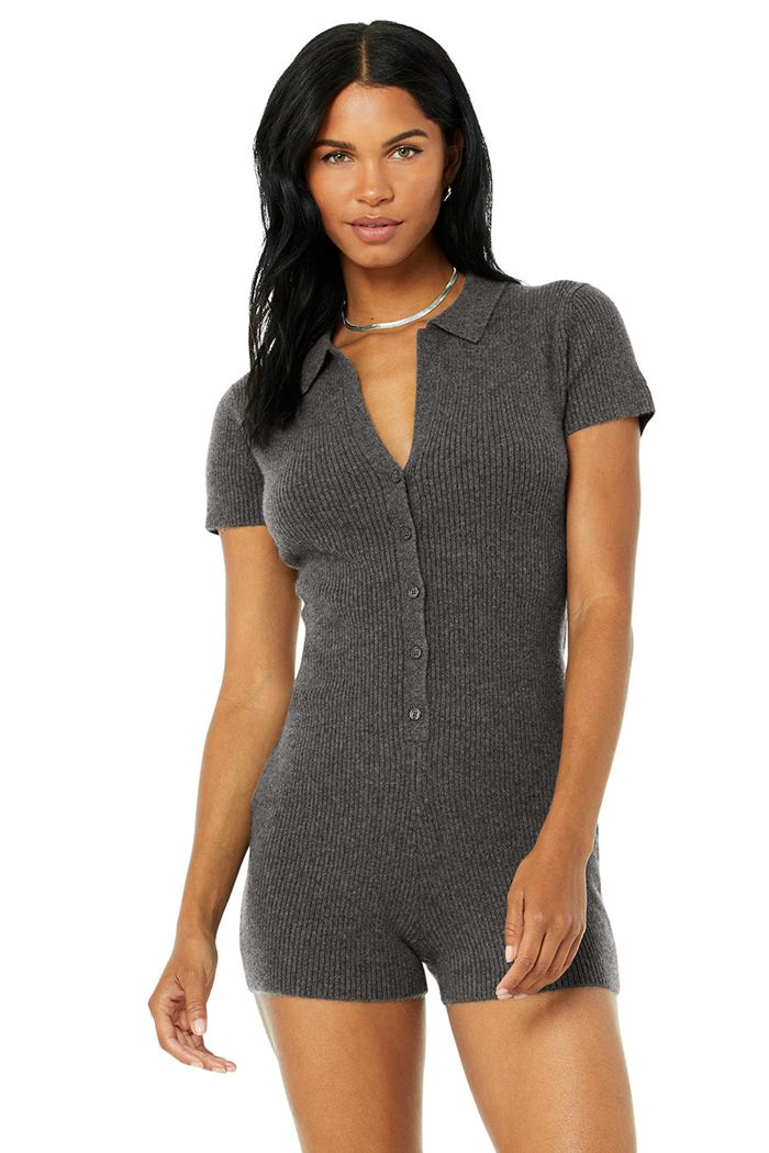 Playsuit Alo Yoga Cashmere Ribbed Staycation Playsuit Mujer Grises | 756293QIX