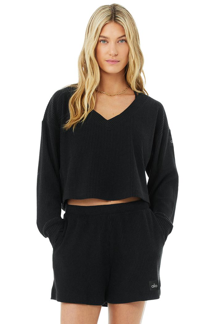 Pullover Alo Yoga Muse V-Neck Mujer Negros | 139047ELJ