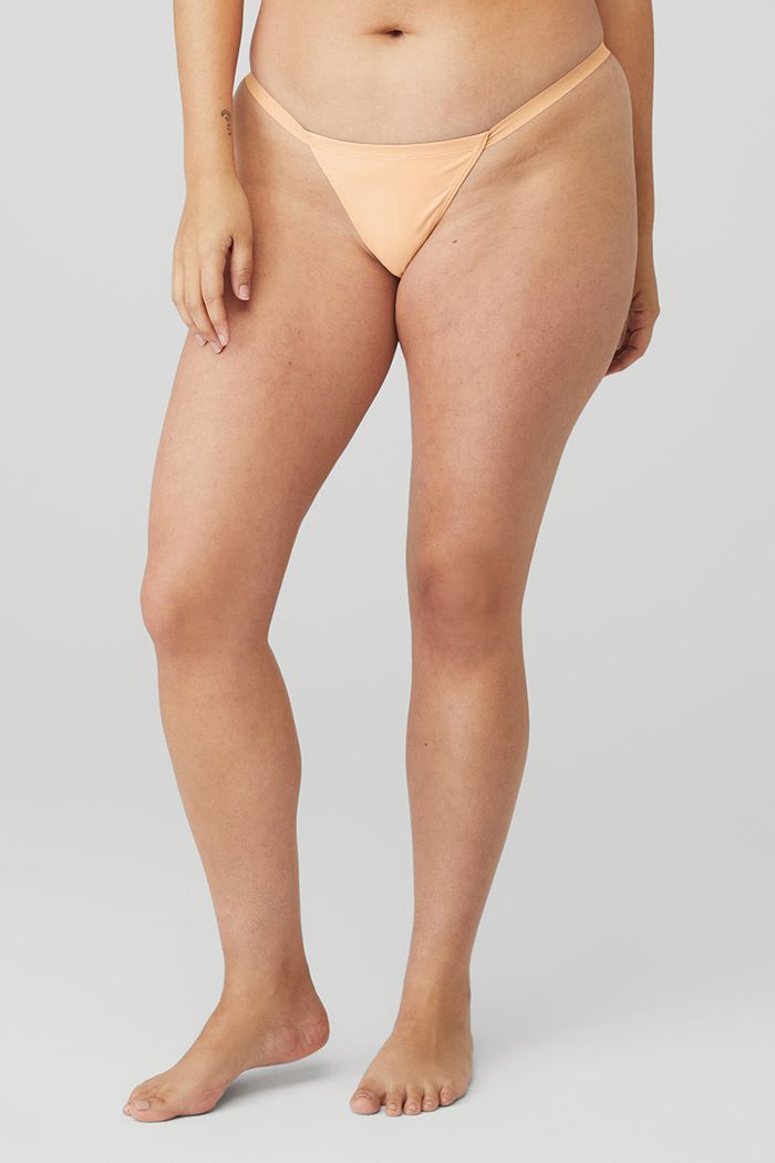 Ropa Interior Alo Yoga Airbrush Invisible String Tanga Mujer Beige | 476015EFV