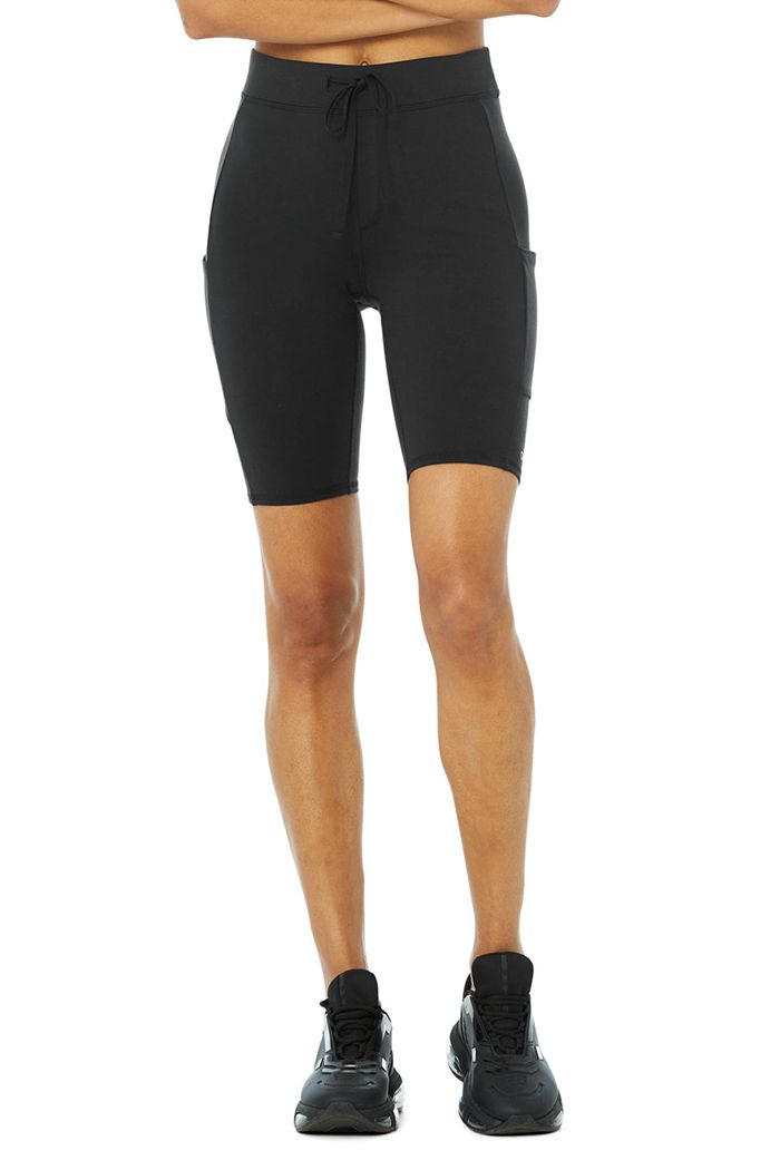 Short Alo Yoga High-Cintura Checkpoint Ciclismo Mujer Negros | 708651JKG