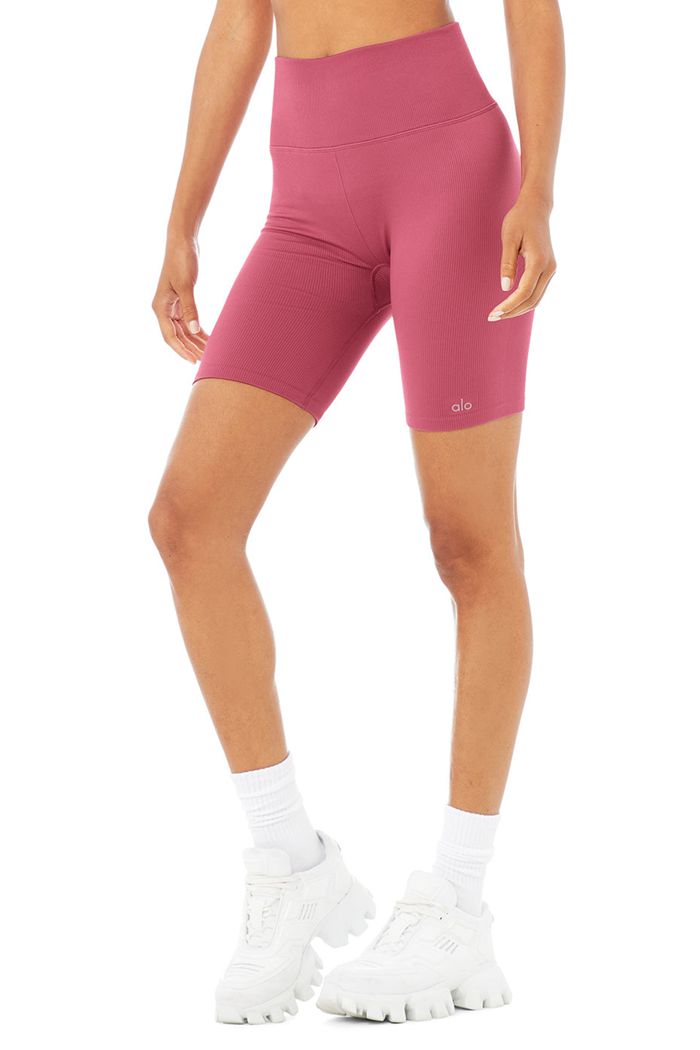 Short Alo Yoga Seamless High-Cintura Ribbed Ciclismo Mujer Morados | 062184SWV