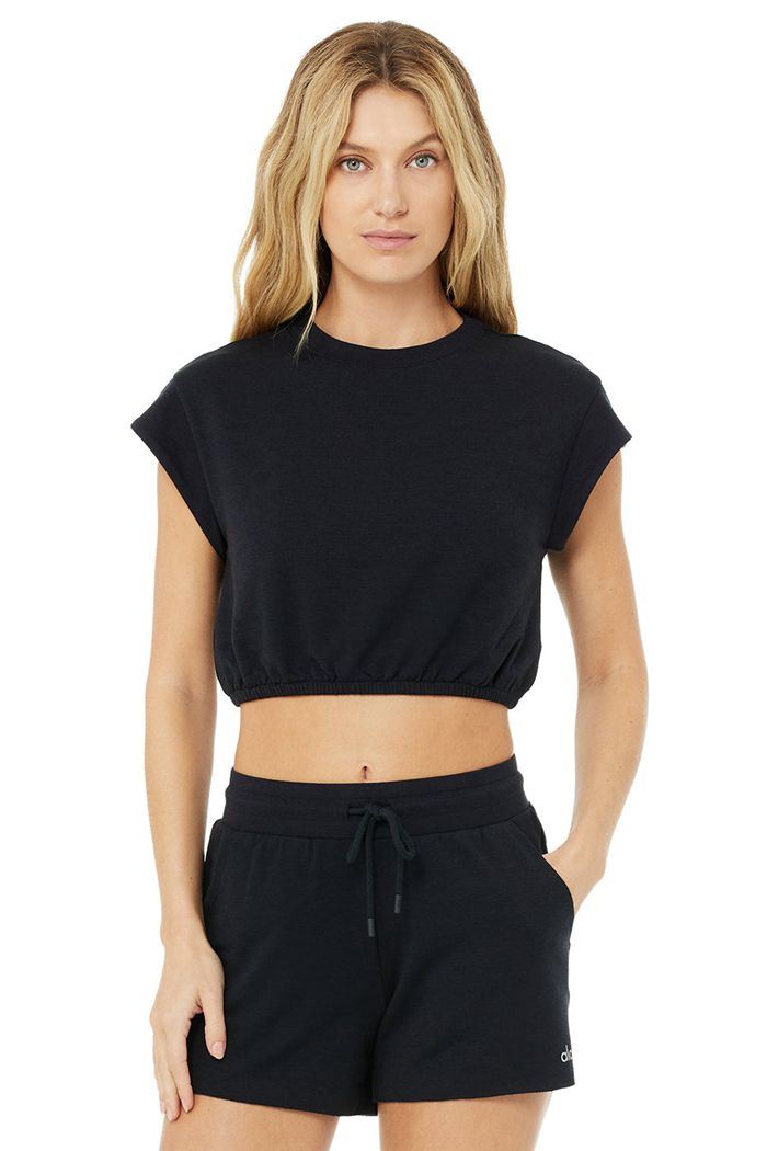 Short Sleeve Alo Yoga Dreamy Crop Mujer Negros | 345821QSJ