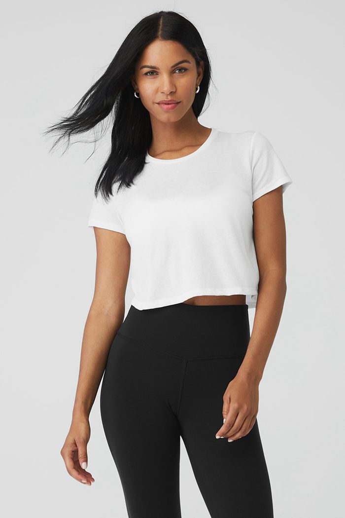 Short Sleeve Alo Yoga Laid Back Tee Mujer Blancos | 270495CGP