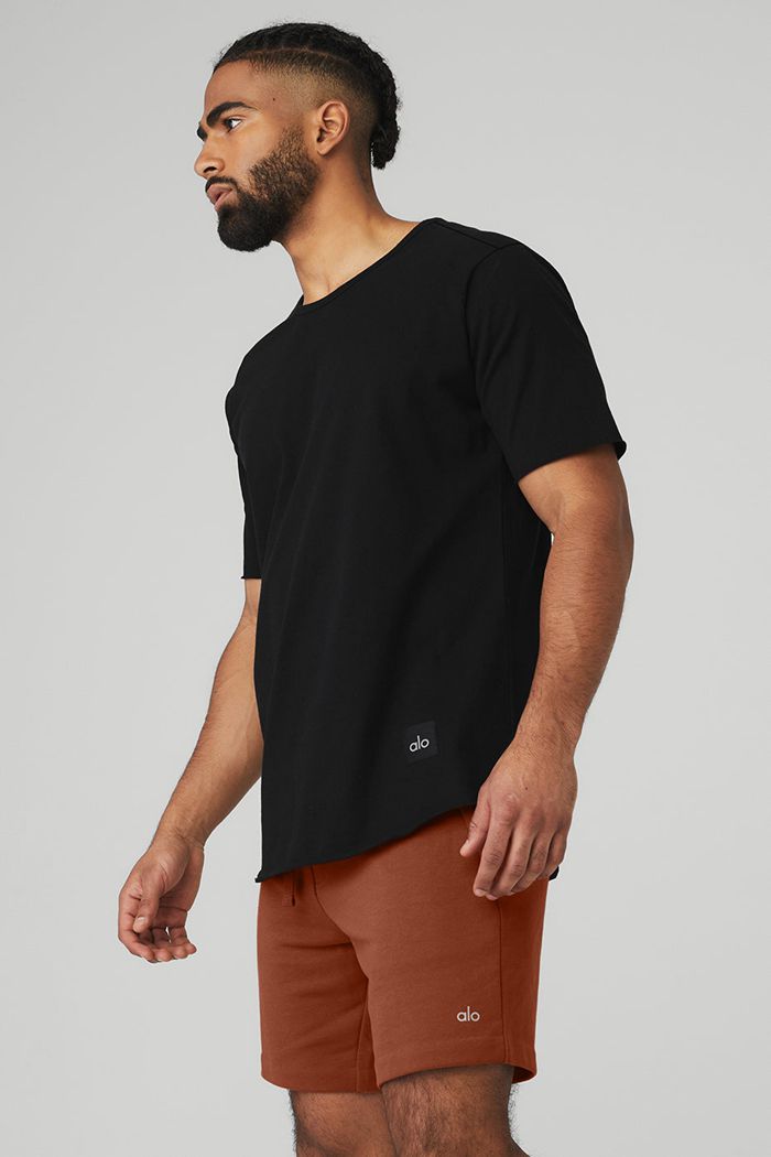 Short Sleeve Alo Yoga Society Crewneck Tee Hombre Negros | 560749HXK