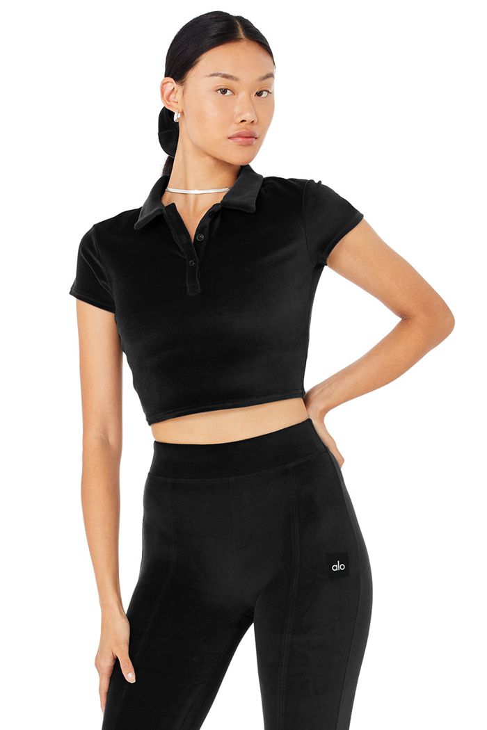 Short Sleeve Alo Yoga Velour Choice Polo Mujer Negros | 435612MTO