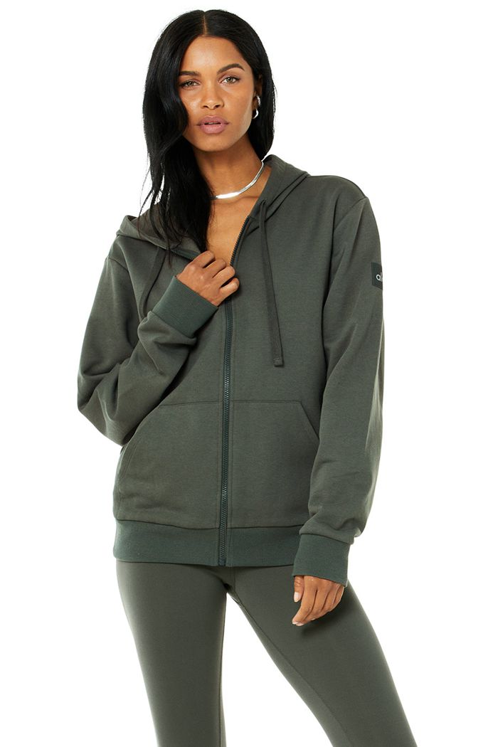 Sudadera Con Capucha Alo Yoga Everyday Full Zip Mujer Verdes Oscuro | 582710CJQ