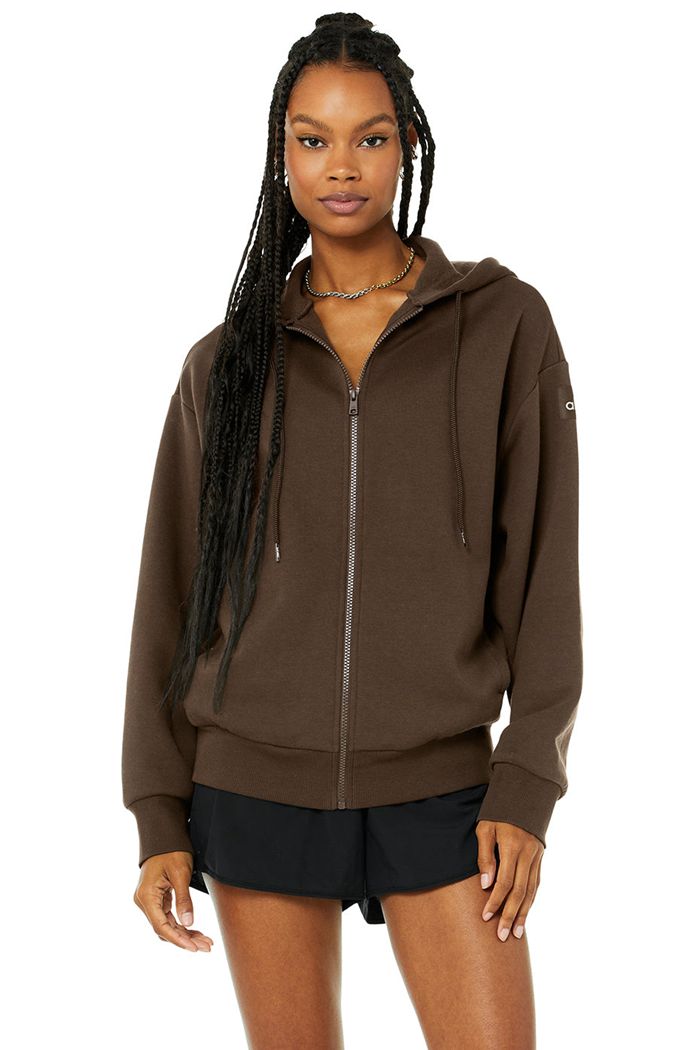 Sudadera Con Capucha Alo Yoga Hype Full Zip Mujer Negros | 165973AUB