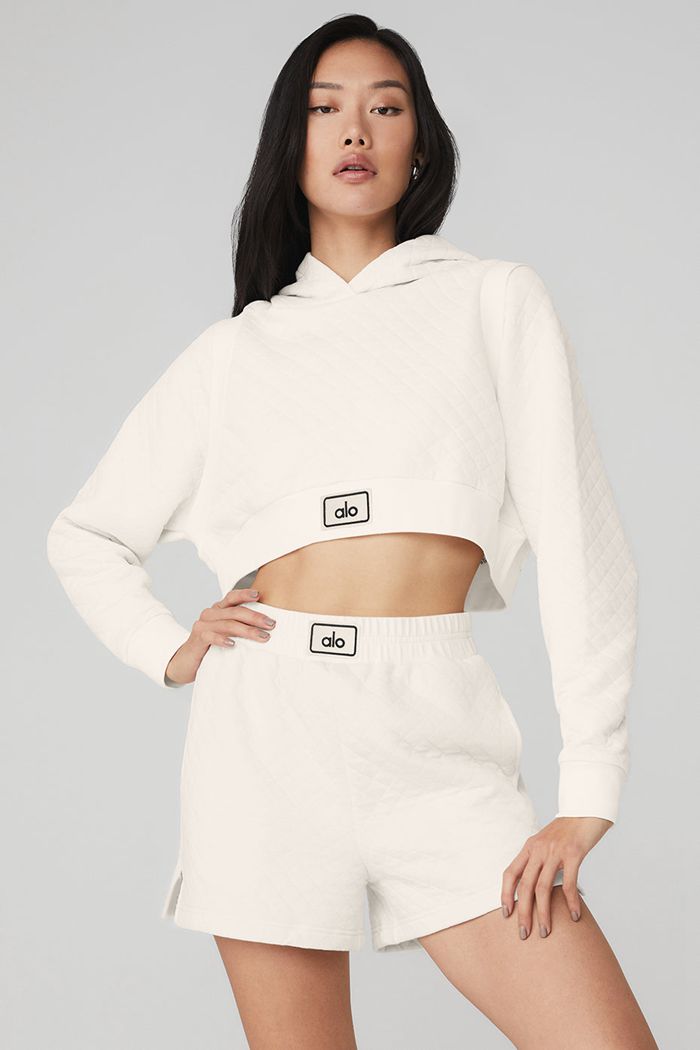 Sudadera Con Capucha Alo Yoga Quilted Cropped Arena Mujer Blancos | 729104HRK