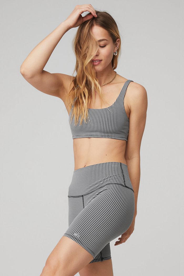 Sujetadores Alo Yoga Micro Houndstooth Mujer Blancos | 704952ITP