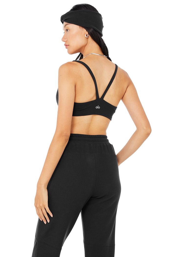 Sujetadores Alo Yoga Micro Waffle Pleasant Mujer Negros | 214809JVB