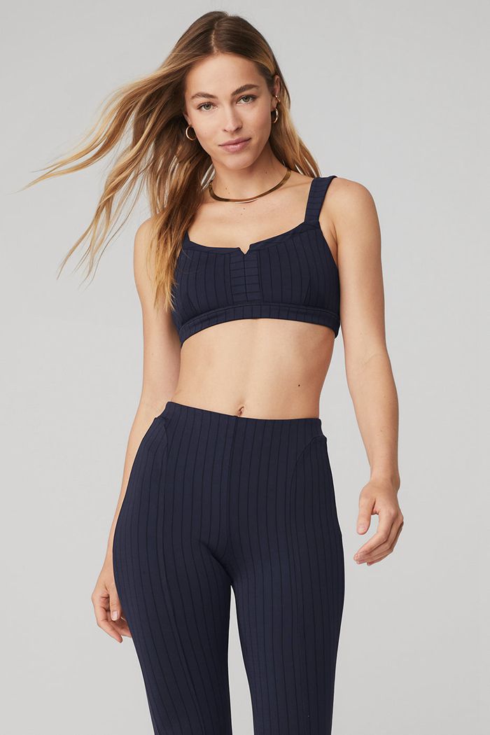 Sujetadores Alo Yoga Pinstripe Jacquard Captivate Mujer Negros | 076931MSO