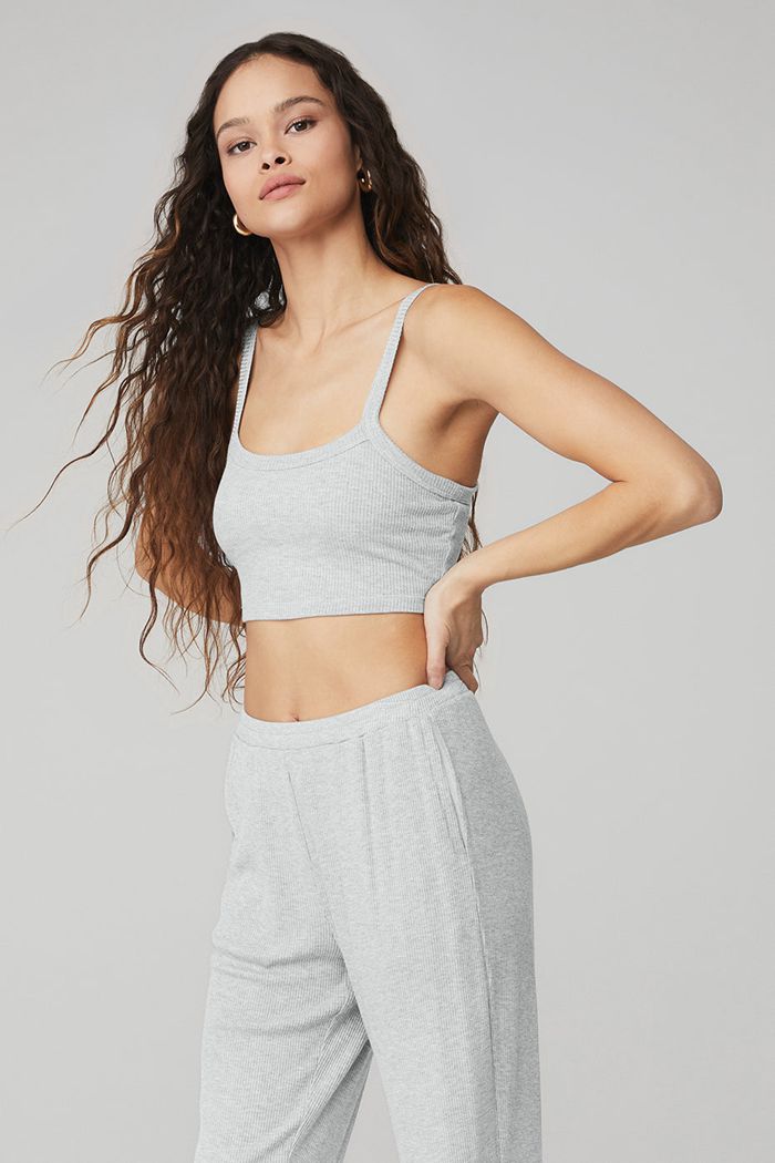 Sujetadores Alo Yoga Ribbed Crop Whisper Mujer Grises | 147905KUR