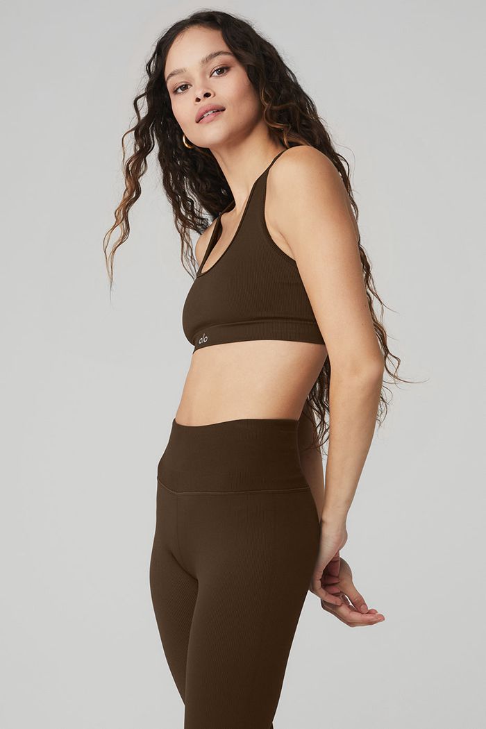 Sujetadores Alo Yoga Seamless Ribbed Mujer Negros | 341956ZNF