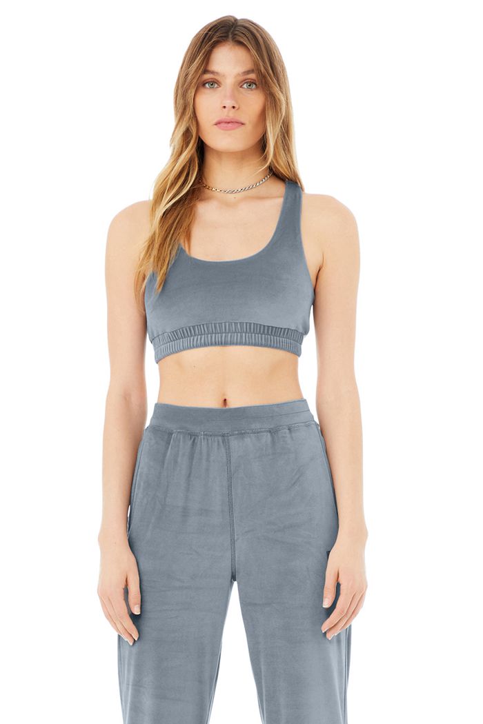 Sujetadores Alo Yoga Velour Glimmer Scoop Neck Mujer Grises | 869435ZTU