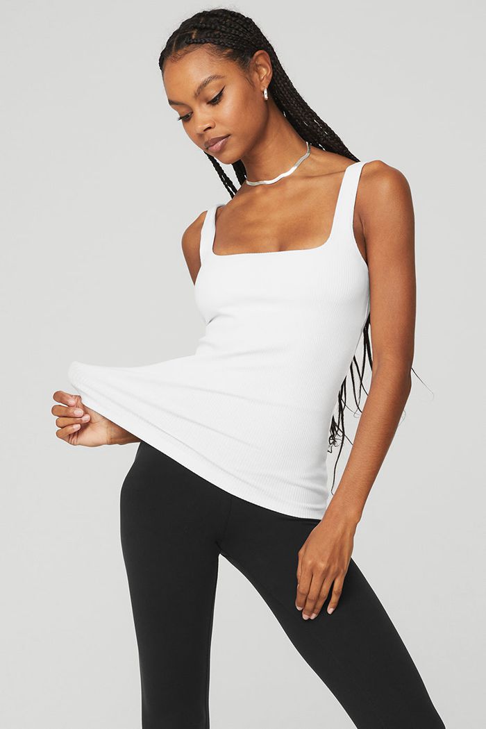 Tank Tops Alo Yoga Ribbed Minimalist Mujer Blancos | 316897PVN