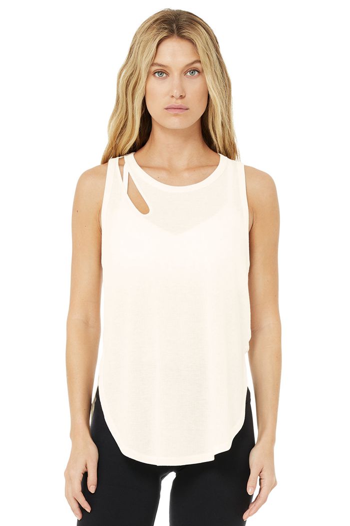 Tank Tops Alo Yoga Ribbed Peak Mujer Blancos | 564089ZHO