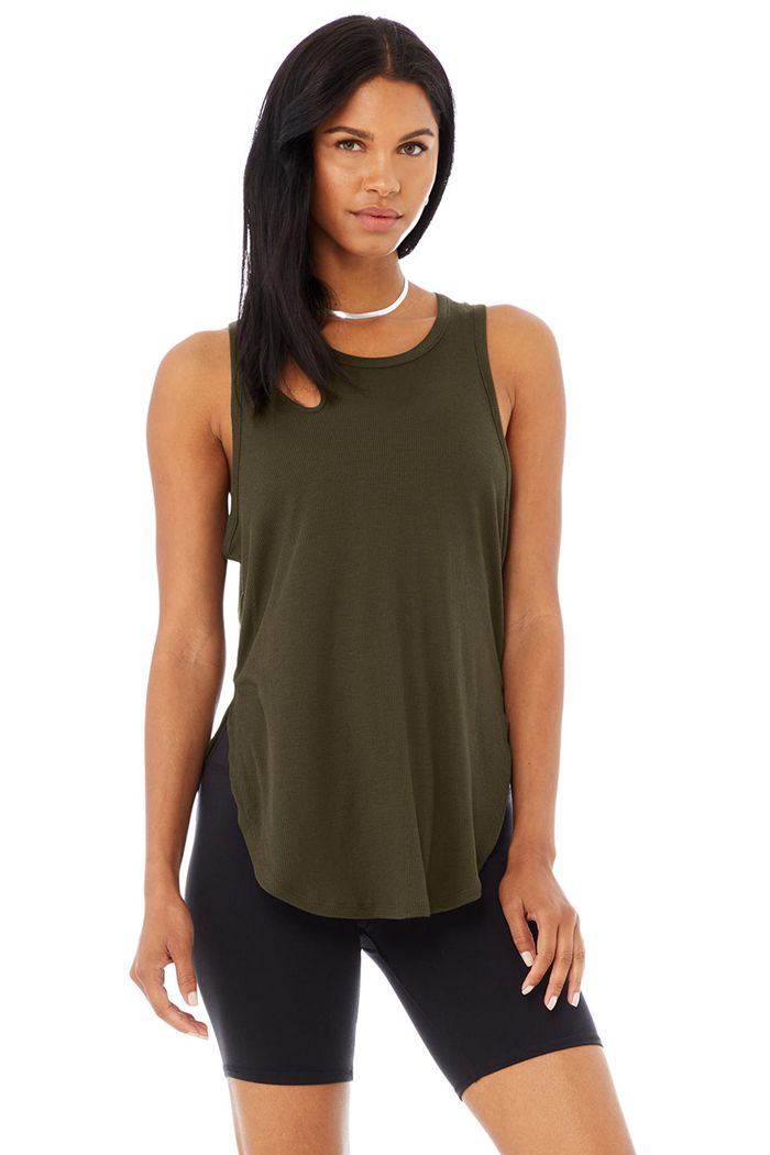 Tank Tops Alo Yoga Ribbed Peak Mujer Verde Oliva Oscuro | 732968UPB