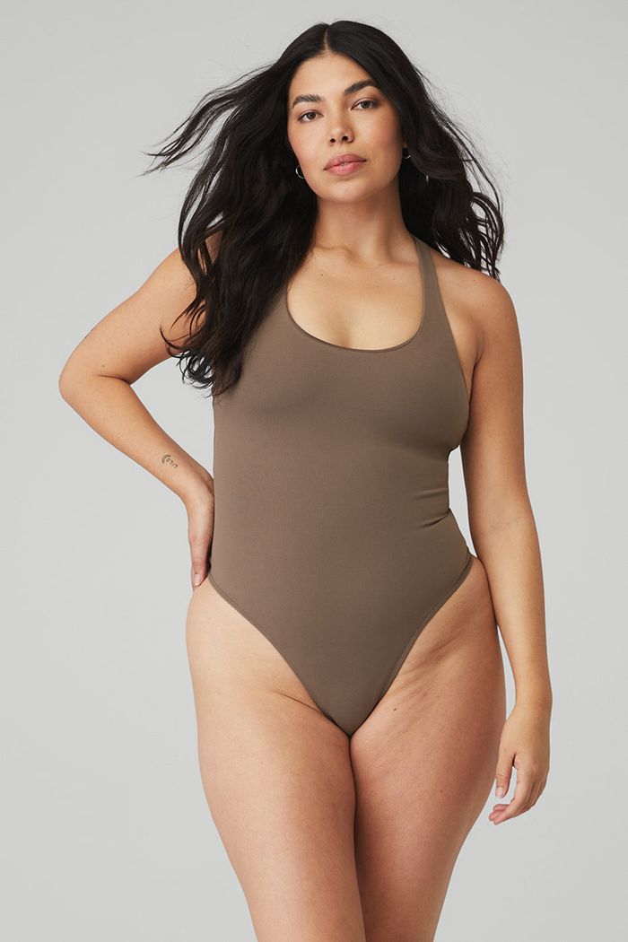 Bodysuit Alo Yoga Sleek Back Mujer Marrom | 493107WTX