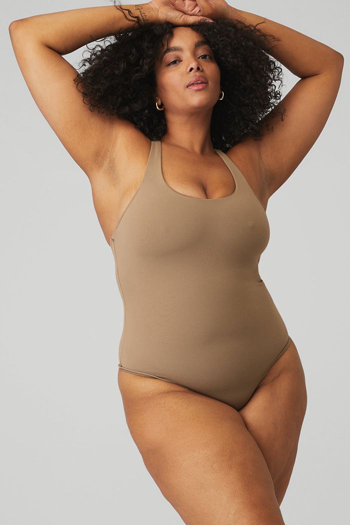 Bodysuit Alo Yoga Sleek Back Mujer Marrom | 920867ZAB