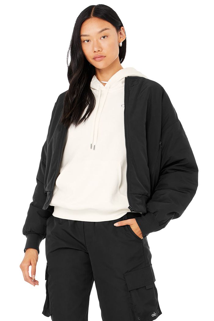 Chaquetas Alo Yoga Faux Fur Urbanite Bomber Mujer Negros Blancos | 791386GNS