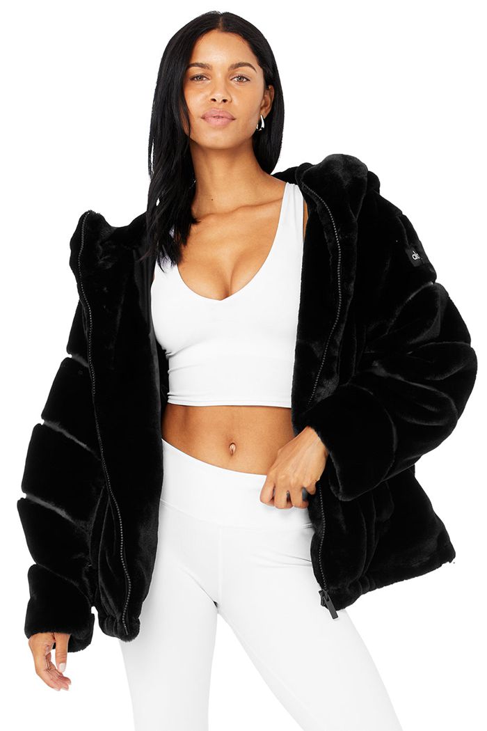 Chaquetas Alo Yoga Knock Out Faux Fur Mujer Negros | 375042ABU