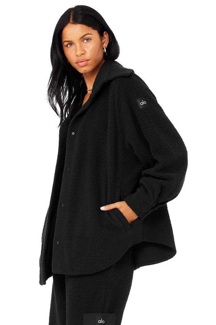 Chaquetas Alo Yoga Micro Sherpa Envy Shacket Mujer Negros | 450832ZIF